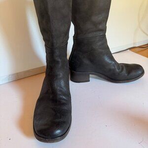 Marsell Distressed Black Leather Calf-High Boots, Size 38 / 8